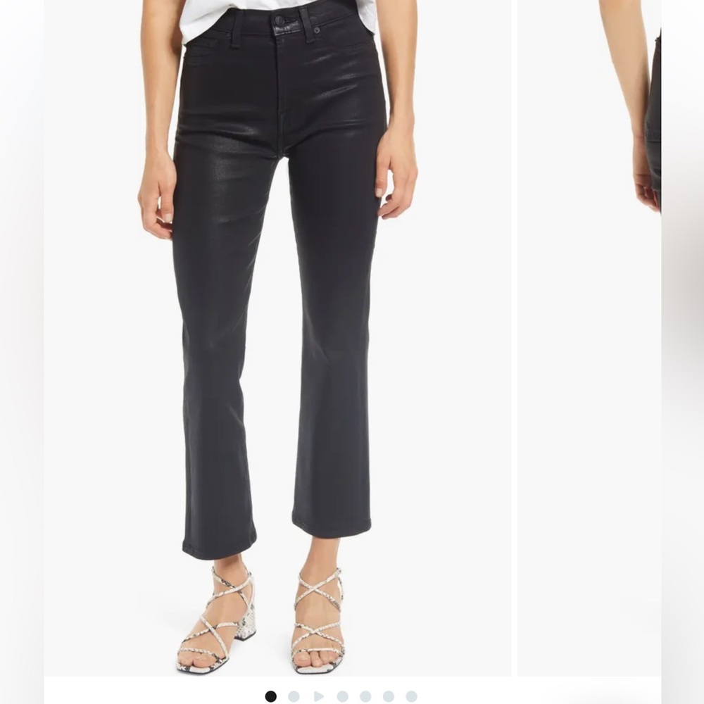 7 for Mankind Black Coated High Waist Crop Flare Jeans
